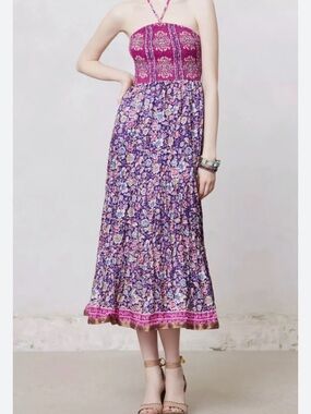 Anthropologie Maeve Daleka Day Floral Smocked Top Halter Dress Size 4